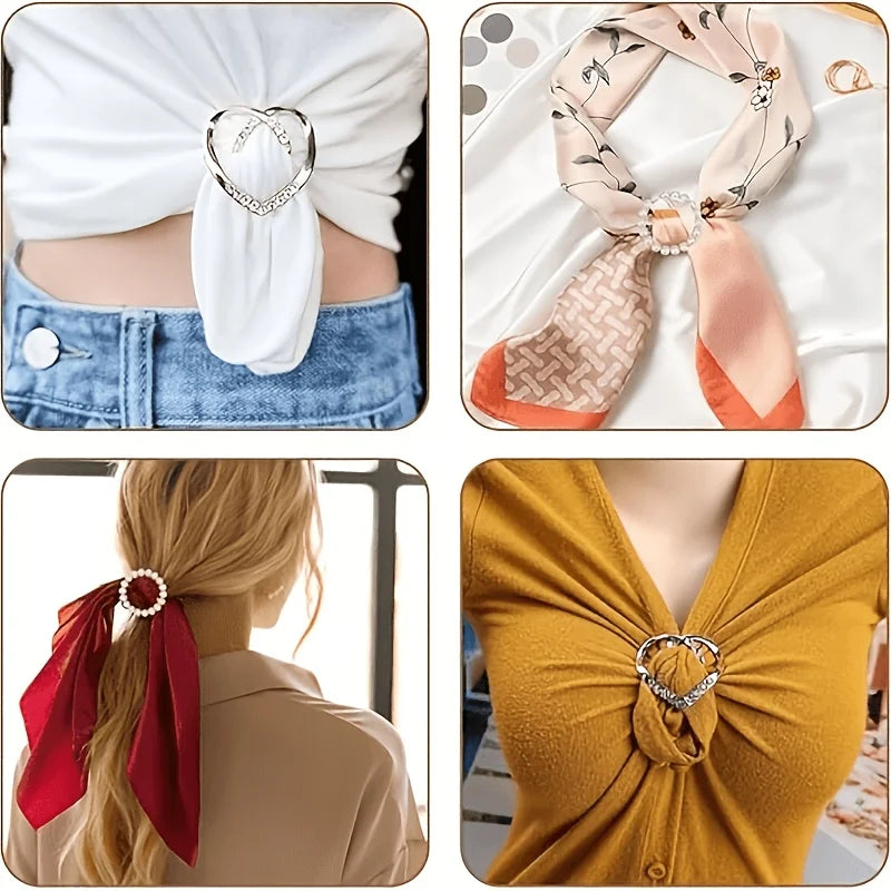 4-piece Elegant Scarf Buckle Set - Zinc Alloy Metal Circular Shirt Clip, Dress and Scarf, Women's Fashion Accessories
