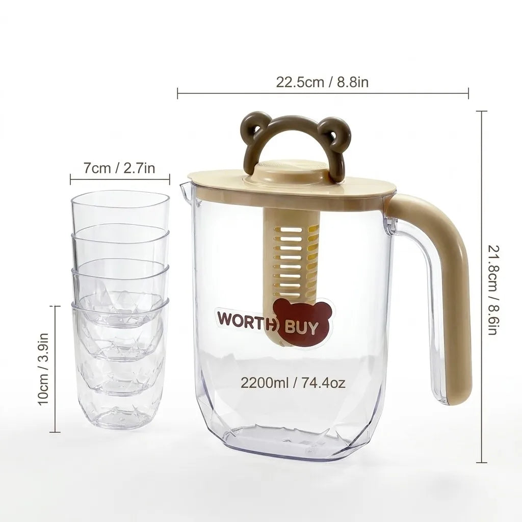 2200ml Large Capacity Plastic Water Jug Water Carafe Cold Drink Container Juice Jar Pitcher with Lid and Tea Filter