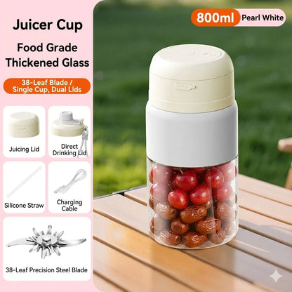 Portable Blender 38 Blades Electric Juicer Cup Rechargeable Smoothie Maker Wireless Automatic Fruit Mixer for Gym Travel Camping