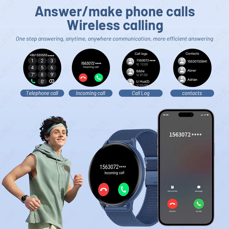 LIGE Nowy 1,38-calowy Smartwatch Zdrowotny Damski Połączenia Bluetooth Smartwatch Męski Monitorowanie Tętna Bransoletka Sportowa Odtwarzacz Muzyki 2026