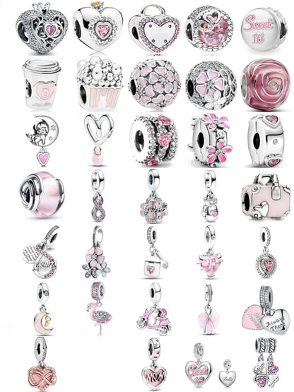 2025 Hot selling 925 Silver Pink Bird Moon Pendant Suitable for European Bracelets DIY Accessories Women's Charm Jewelry Gifts