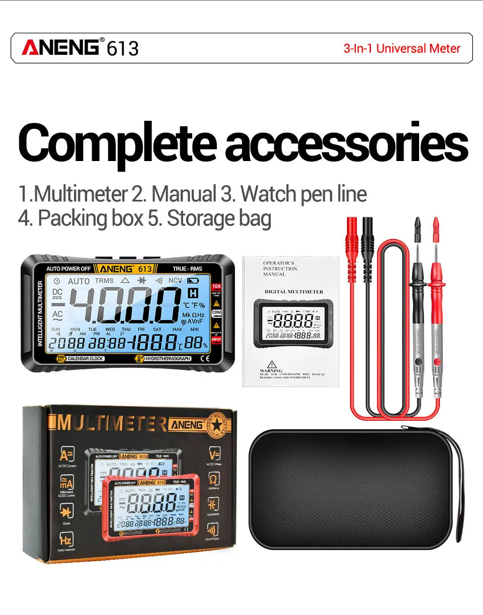 Smart Multimeter Detector 4000 Count Digital  AC/DC Curent Voltage Resistor Measurement  3 in 1 Professional Test Tool ANENG 613