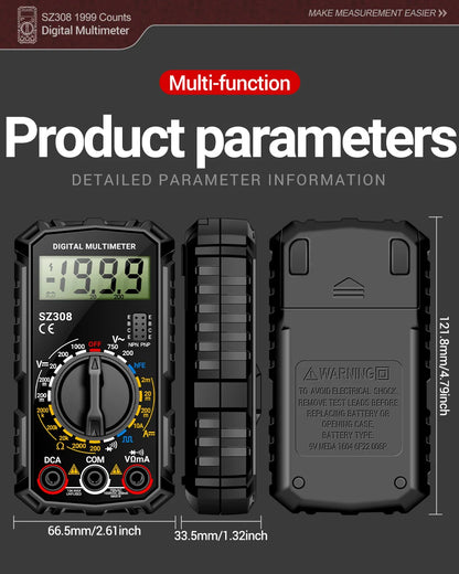 ANENG SZ308 1999 Count Digital Multimeter AC/DC High-Precision Multi-function Voltage Current Resistance Multimeter Tester Tools