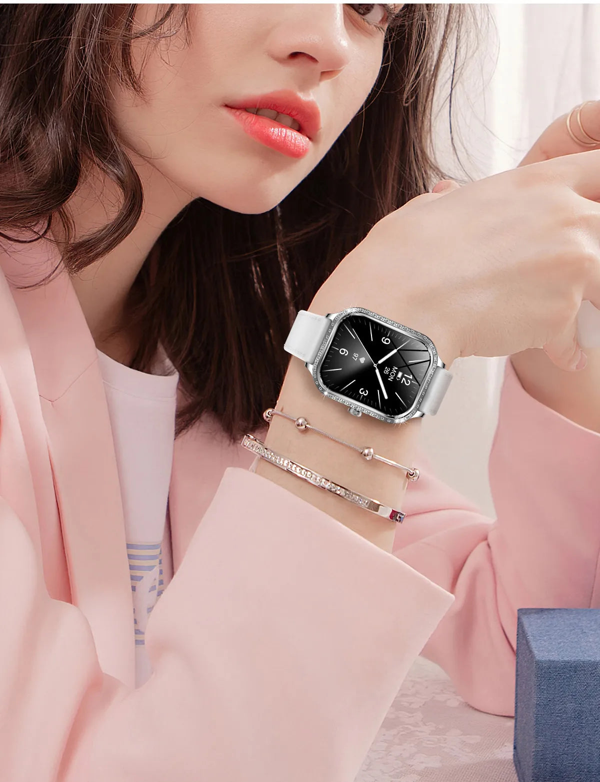 LIGE Fashion Design Women Smart Watch 1.75" Curved Screen Smartwatch Bluetooth Call Clock IP68 Waterproof Diamond Case Bracelet