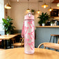 750ML Matte PC Water with Cute Bowknot Pattern Leakproof Includes Straw and Carry Handle Spring-Loaded Lid Bottle