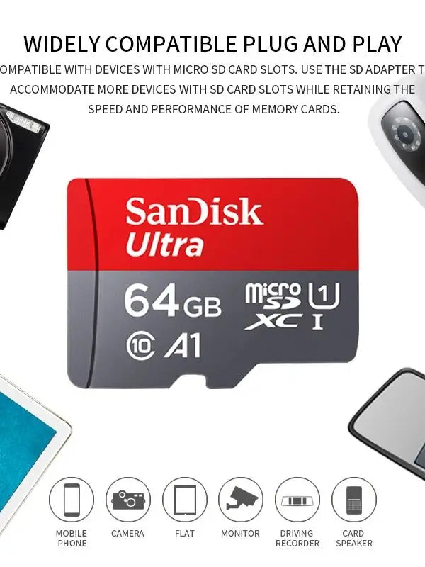 Original SanDisk Memory card 32GB 64GB Class10 128GB 140MB/s UHS-I flash micro TF/SD Card C10 Ultra A1 microSDHC/SDXC
