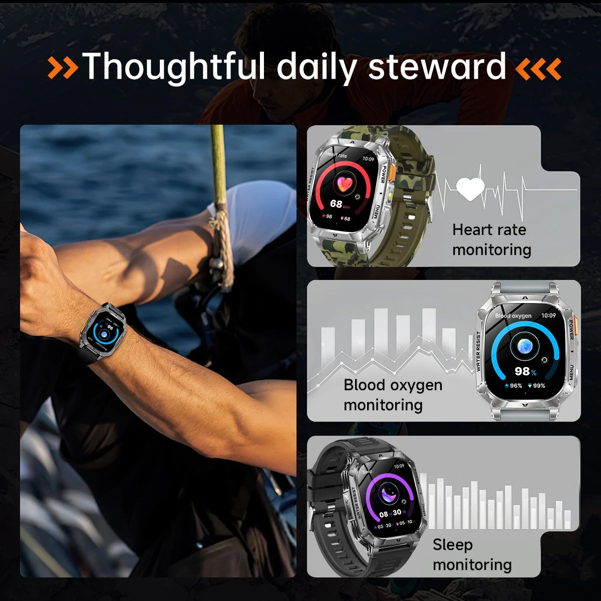 LIGE 2026 Military Grade 1400mAh Battery Smart Watch Men 2.01" HD Screen IP68 Waterproof Sport Fitness Bluetooth Call Smartwatch