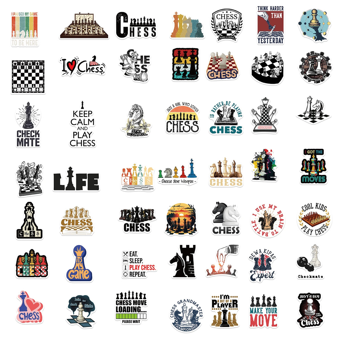 50PCS Chess Game Scrapbook Stickers DIY Diary Laptop Luggage Skateboard Graffiti Decal Fun Stylish Classic Toys