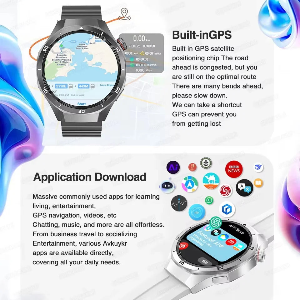 2025 NEW Fashion Men 32GB Big Memory SmartWatch APP Download TWS 3D Menu GPS Navigation Video Play Motion HD Call Watch GUHUAVMI