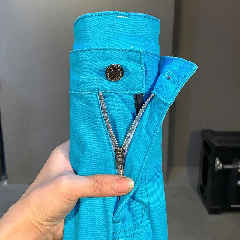 Men Classic Solid Color Fashion Jeans Business Casual Slim Fit Straight Elastic Pants Spring/Summer Thin Male High End Trousers