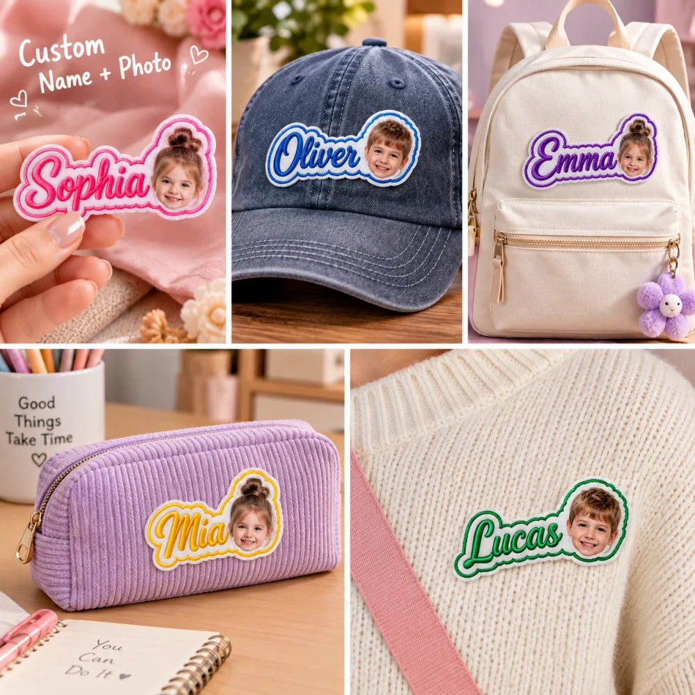 Personalized Photo Embroidered Patch, Custom Name Adhesive Back Patch, DIY Decor Badge for Backpacks,Hats,Jackets & School Gifts