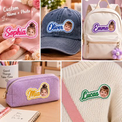 Personalized Photo Embroidered Patch, Custom Name Adhesive Back Patch, DIY Decor Badge for Backpacks,Hats,Jackets & School Gifts