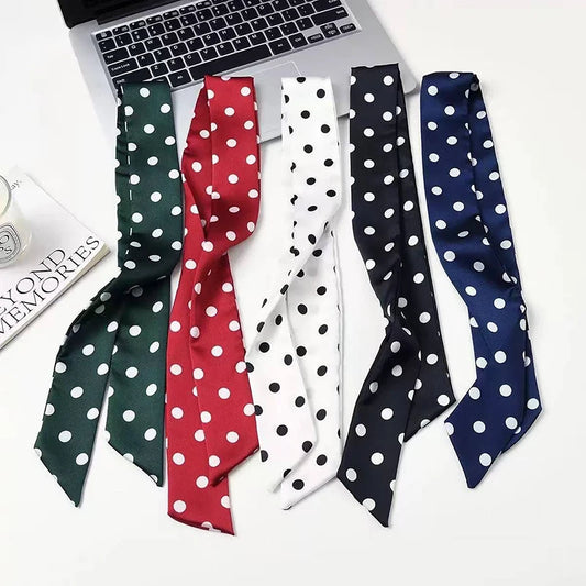 2025 Brand Design Dot Pattern Women Scarf Luxury Silk Scarf Fashion Hair Headband Foulard Skinny Bag Scarves Neckerchief