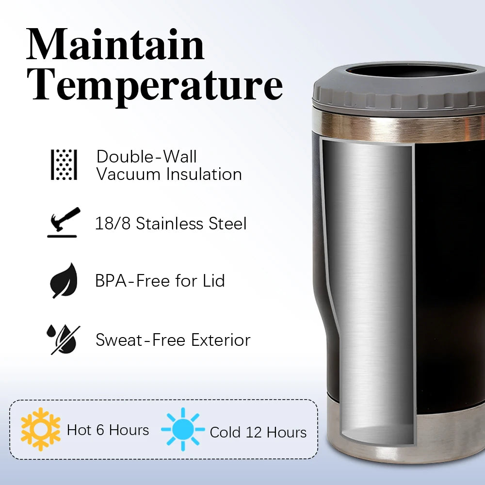 Mama Needs a Drink Leopard Vacuum Flasks 4-in-1 Stainless Steel Can Cooler Insulated Beer Soda Coffee Holder Dual Lids Fits 12oz