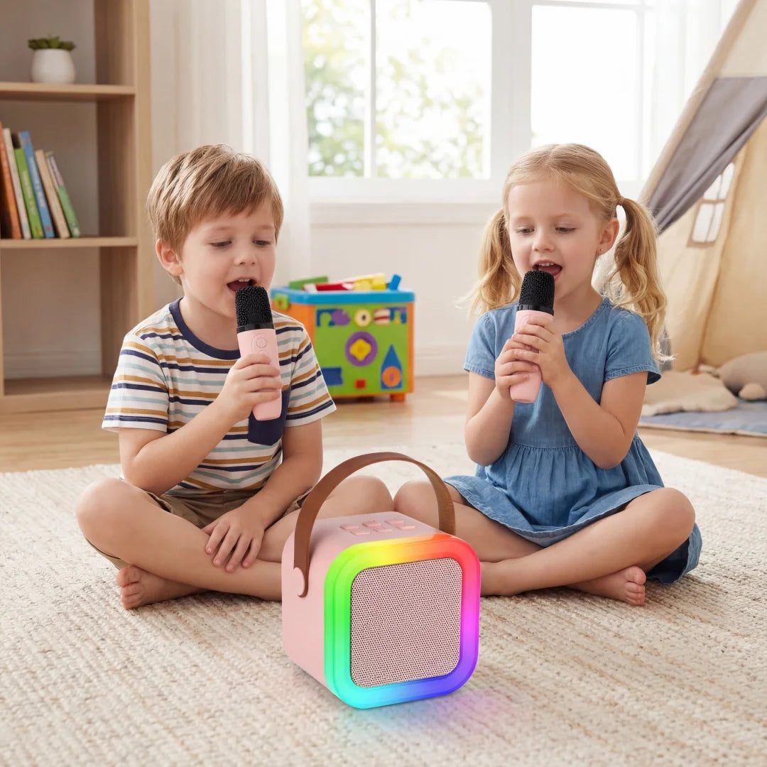 Kids Adult Karaoke Machine Portable Bluetooth Speaker with 2 Microphones RGB Light Voice Changer for Party Gift