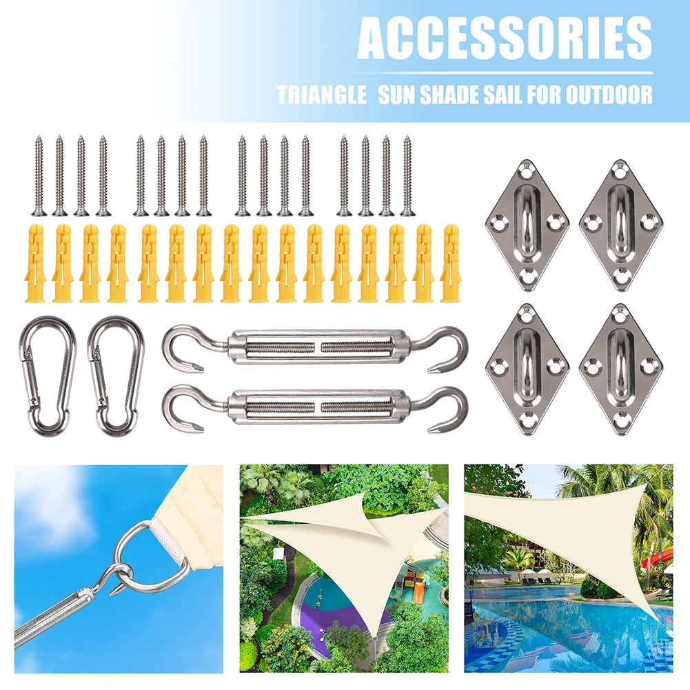 Triangle Sun Shade Sail Canopy UV Block Sun Shelter with Fixing Kits for Outdoor Patio Pool Beach Backyard Garden Sunscreen Tent