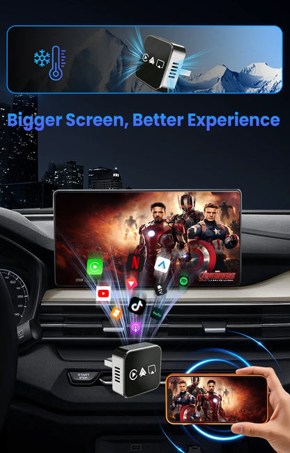 CarRocket 2026 4in1 New  Carplay Adapter Wireless Android Auto Mirror Link Smart MiNi AI Box USB Plug and Play Auto Connect WiFi