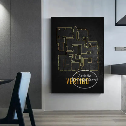 Cs Go Maps Poster First Person Shooter Game Dust 2 Nuke Map Black Print Canvas Painting Wall Pictures for Game Room Wall Decor