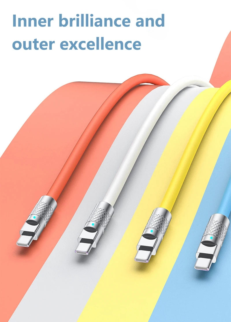 120w 6a Super Fast Charge PD Type C Liquid Silicone Cable Quick Charge 1M 2M Usb Cable Usb C to C Charger Cable