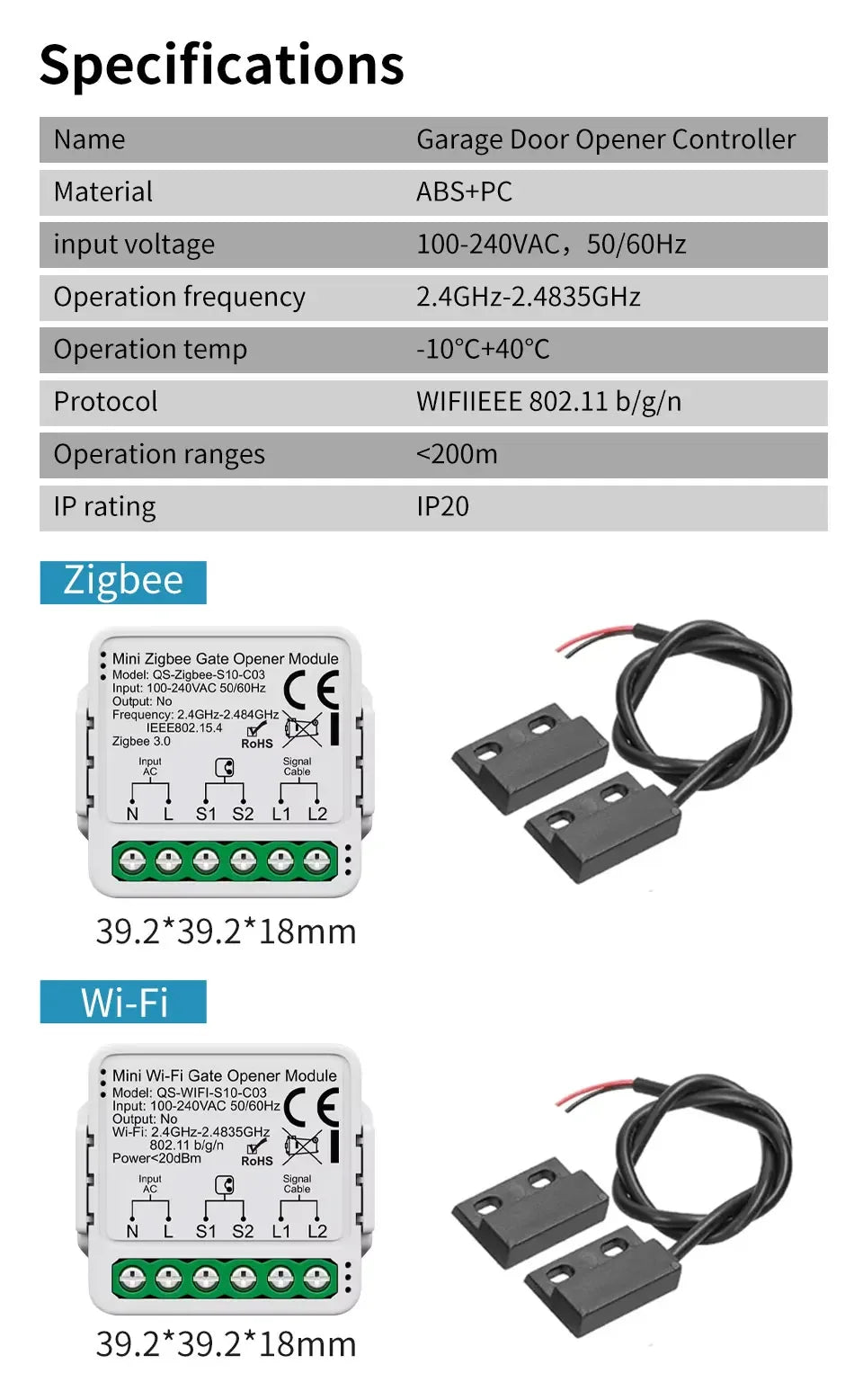 100-240V Tuya Zigbee WiFi Gate Opener Module Smart Garage Door Controller Switch Smart Life App Remote Control Alexa Google Home