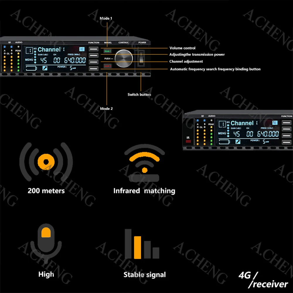 A.CHENG AD4G ksm11 Wireless Microphone System, High Quality Equipment, UHF, Professional, For Stage Performances, Long Distance