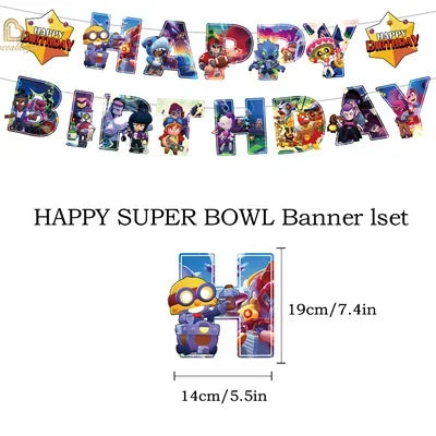 Brawl Stars Happy Birthday Party Supplies Set Cartoon Game Theme Tableware, Paper Plates & Backdrop Decorations for Celebrations