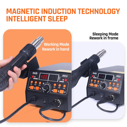 Silverflo 902D-III Rework Soldering Station 2 in 1 Hot Air  Welding Station with 3 Pre-set Channels,Sleep Mode for SMD Rework