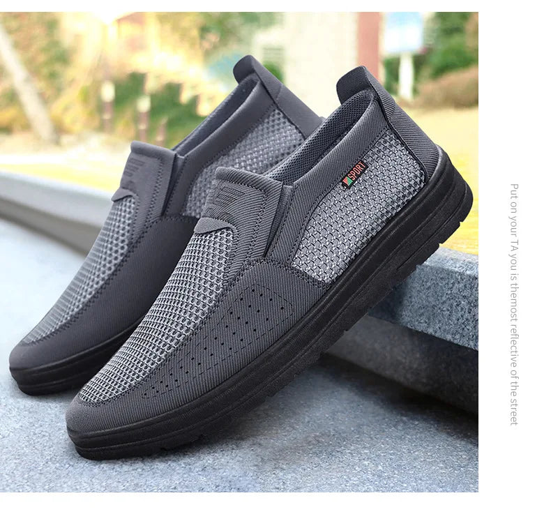 Men Slip On Casual Shoes Mesh Breathable Lightweight Low Cut Cloth Loafers Comfortable Soft Sole Walking Grandpa Shoes Summer