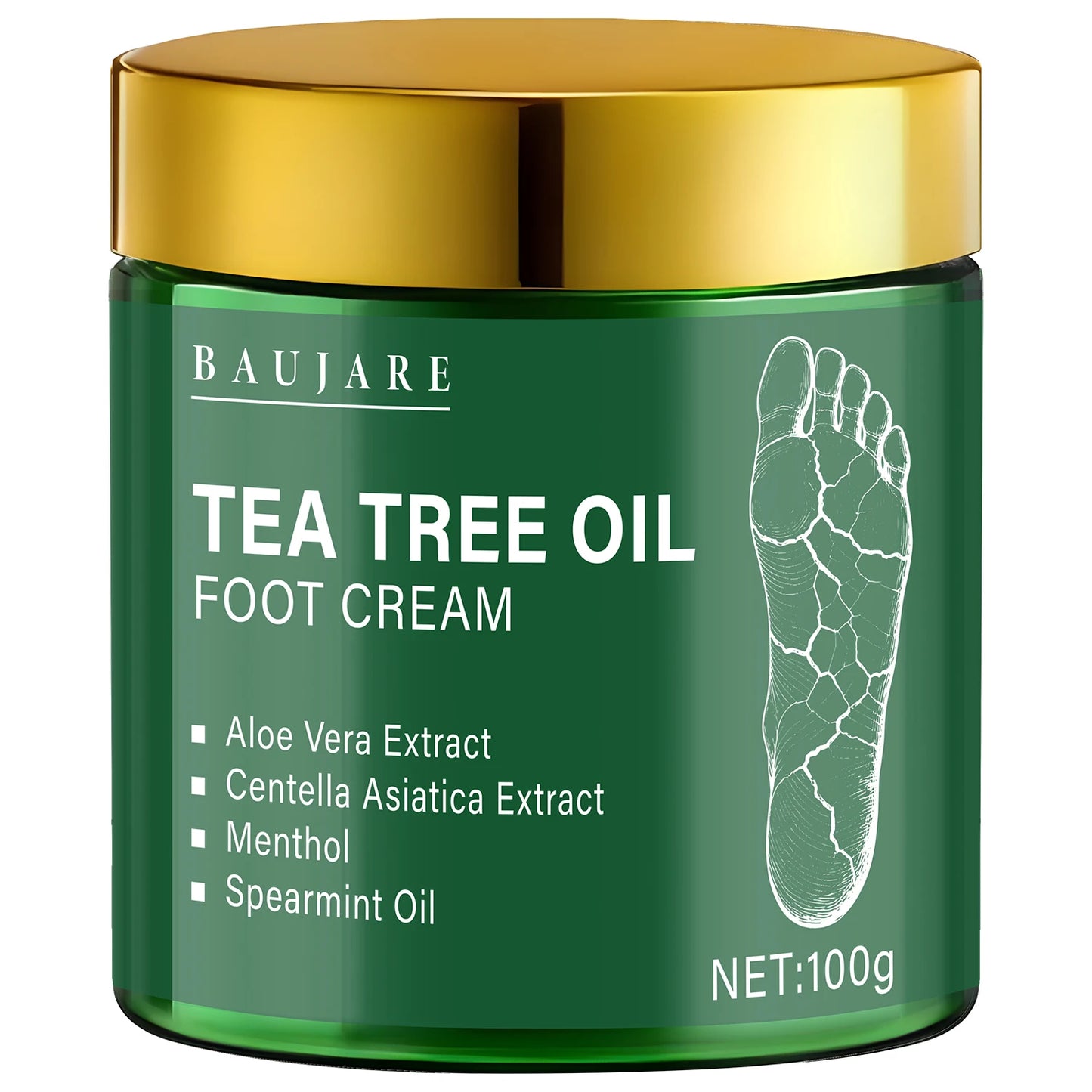 Tea Tree Oil Foot Cream with Aloe Vera, Centella Asiatica, Menthol & Spearmint Oil, Moisturizes & Nourishes, Softens Feet