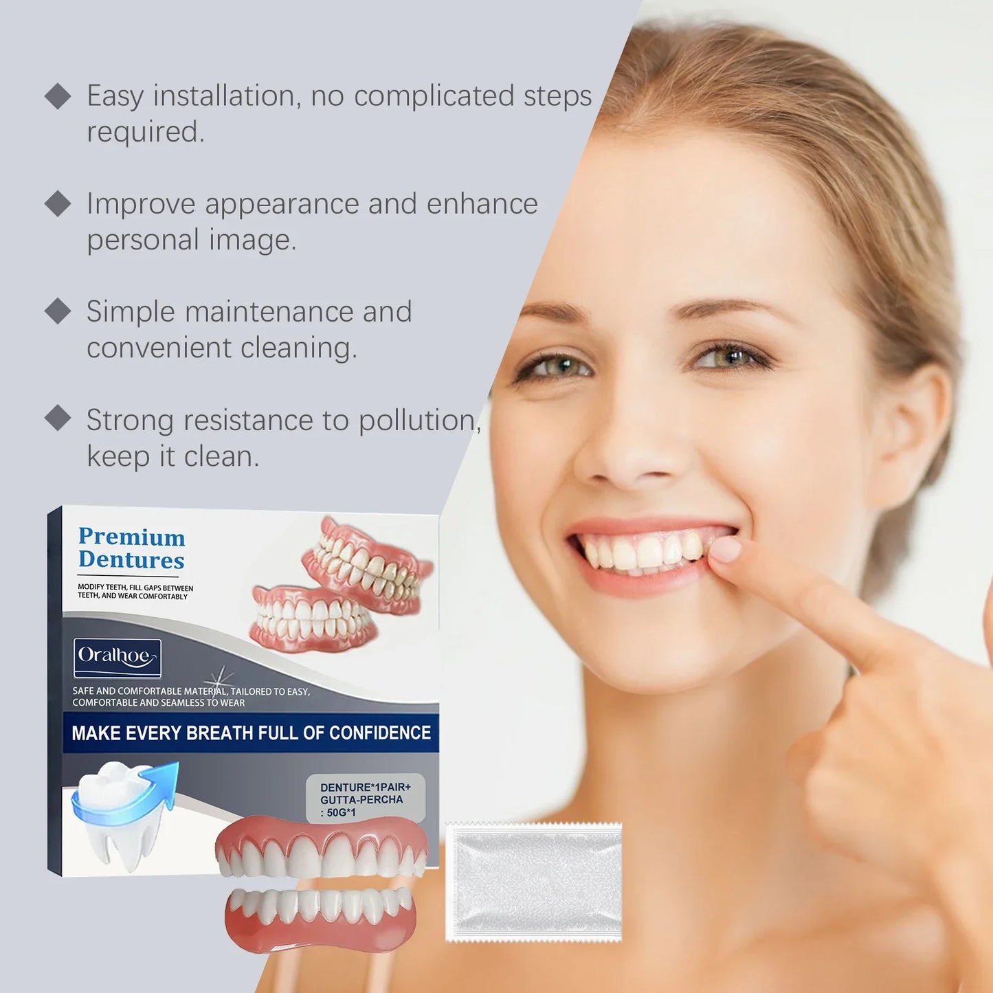 Premium Adjustable Denture Grooming Kit, Easy Daily Teeth Maintenance for Healthy, Beautiful Relaxed Smiles