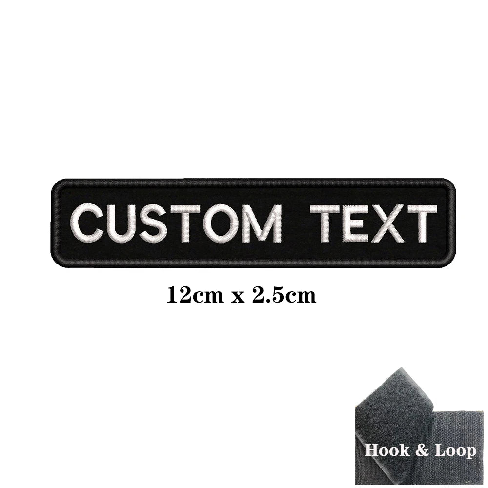 1PC Custom Name Patch Stripes Badge Iron On Or Hook Loop Black 8X2.5cm 8x5cm 10x2.5cm 10x4cm 12x2.5cm 15x5cm 20x7cm 25x8cm