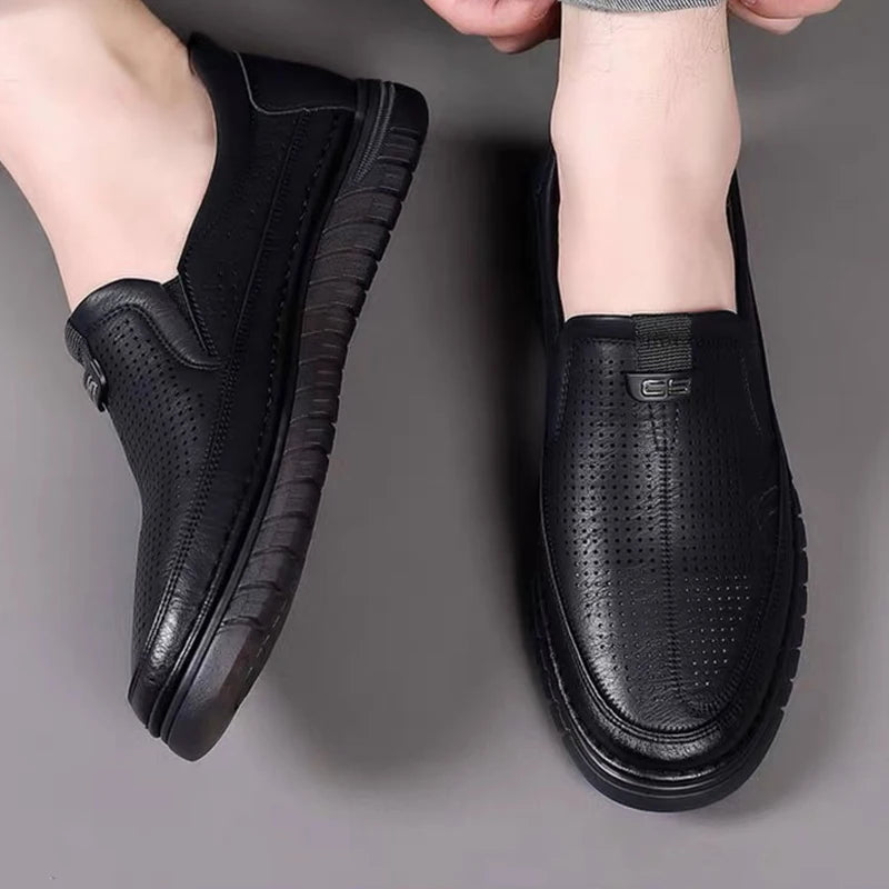 Men's Summer Hollow Slip-on Loafers, Breathable, Anti-slip & Wear-resistant, Soft Sole Casual Driving Shoes-WC886-1