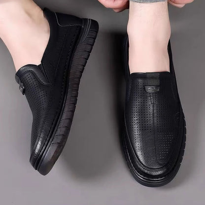 Men's Summer Hollow Slip-on Loafers, Breathable, Anti-slip & Wear-resistant, Soft Sole Casual Driving Shoes-WC886-1