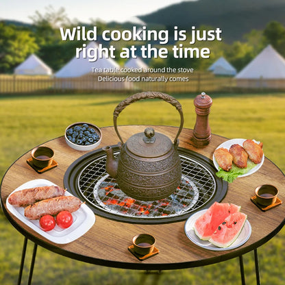 Fireplace Small Round Table Foldable Fire Pit Pot Outdoor Multifunctional Portable Camping Barbecue Table Set