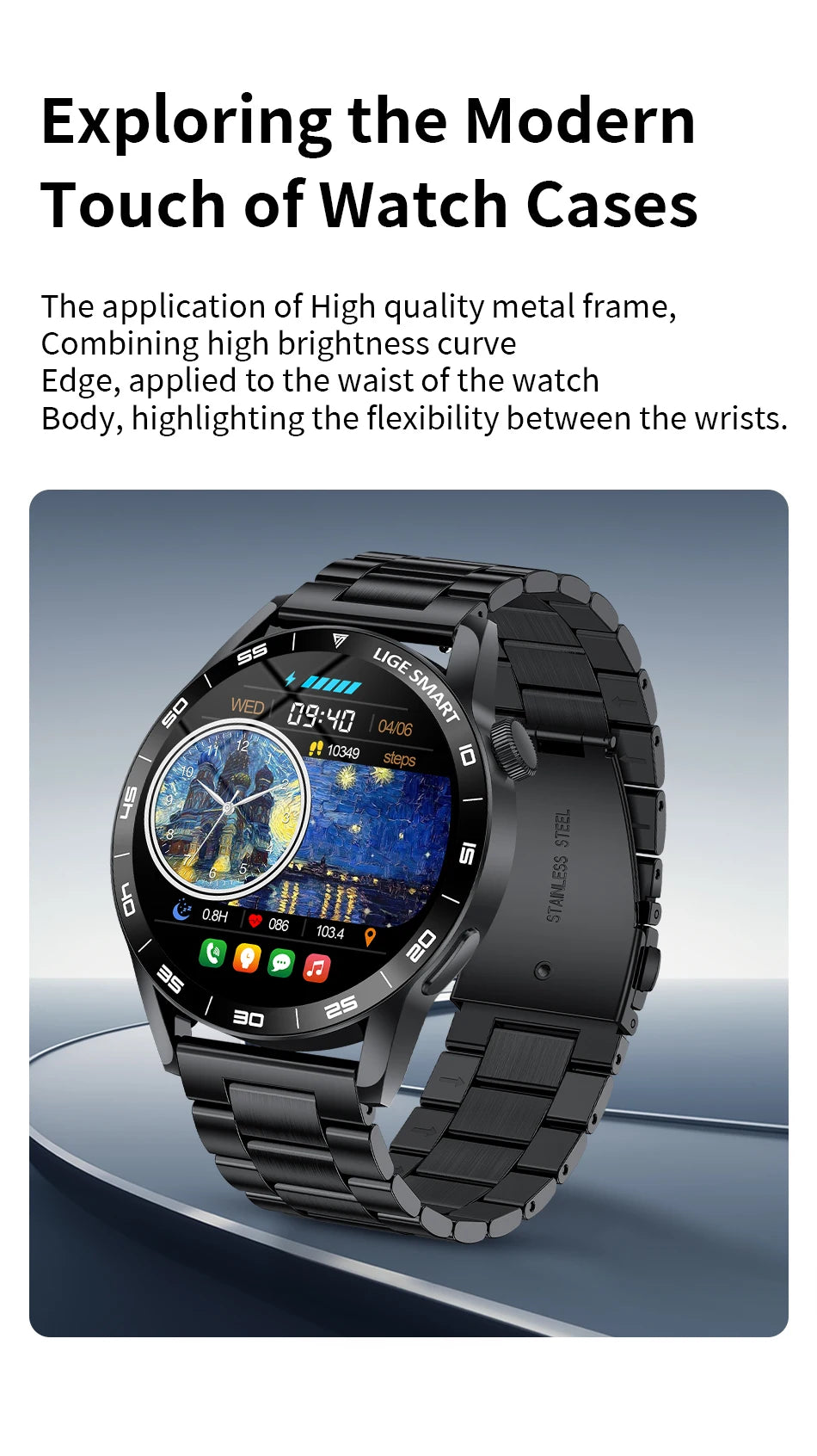 LIGE Full Touch Smartwatch Outdoor Military Smart Watch 1.38" HD Screen Bluetooth Call IP68 Waterproof Sport Fitness Watches Men
