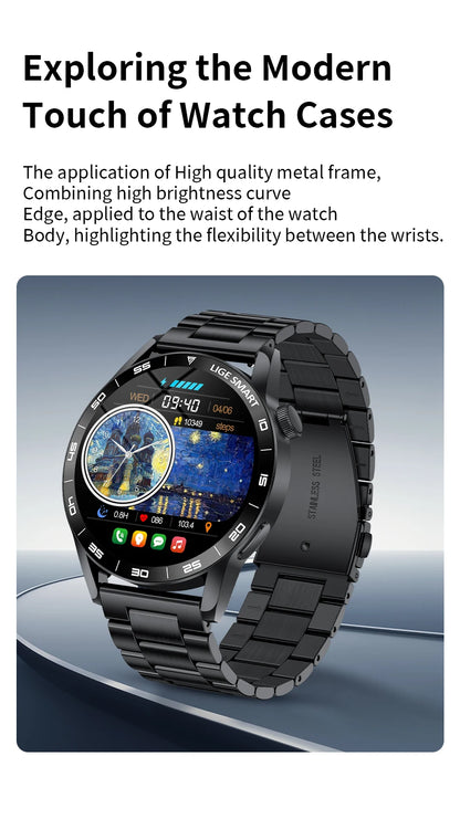 LIGE Full Touch Smartwatch Outdoor Military Smart Watch 1.38" HD Screen Bluetooth Call IP68 Waterproof Sport Fitness Watches Men