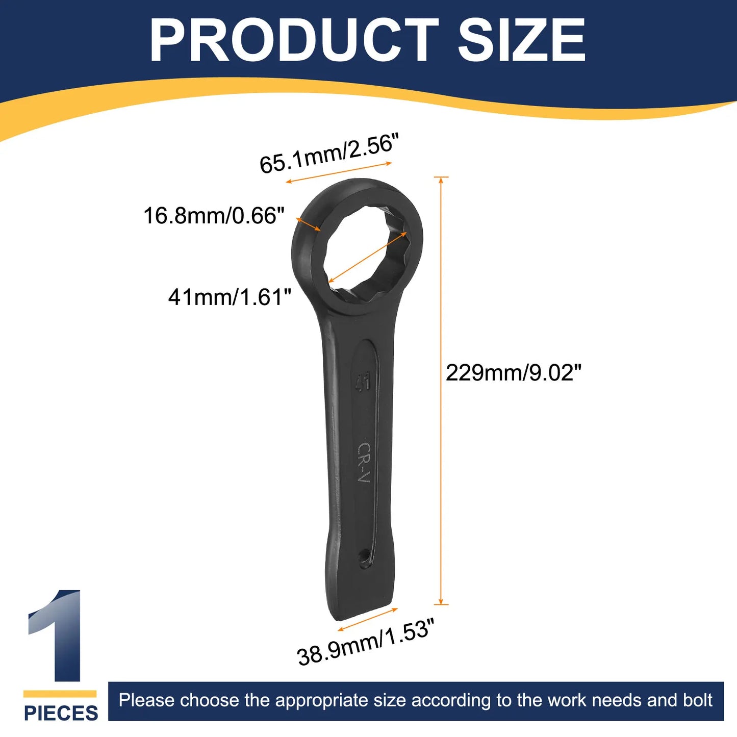 Uxcell Box End Striking Ring Wrench 17mm-48mm Metric CR-V Steel 12-Point Flat Strike Wrench Baking Paint Single Head Spanner
