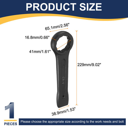 Uxcell Box End Striking Ring Wrench 17mm-48mm Metric CR-V Steel 12-Point Flat Strike Wrench Baking Paint Single Head Spanner