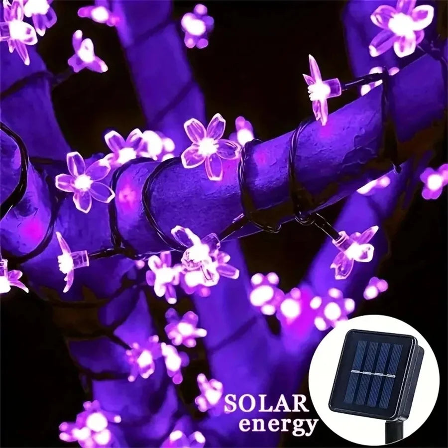 Outdoor Solar Led String Lights Cherry Flowers  Light Strings 8 Lighting Modes Solar Lamp for Camping Wedding Christmas Decor