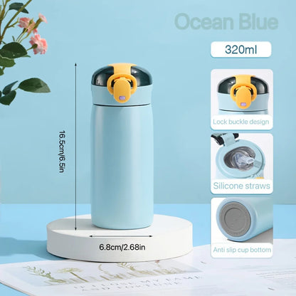 Ladies Insulated Cup With Straw Pop Up Lid Portable Minimalist Water Bottle Couple Vacuum Mug For Daily Use
