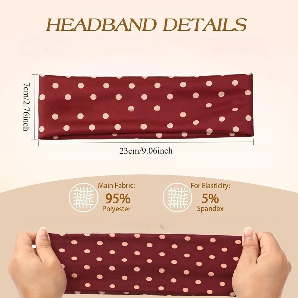 1-6Pack Polka Dot Headband for Women Non Slip Elastic Floral Hairbands Soft Fabric Hair Bands for Yoga Workouts Breathable