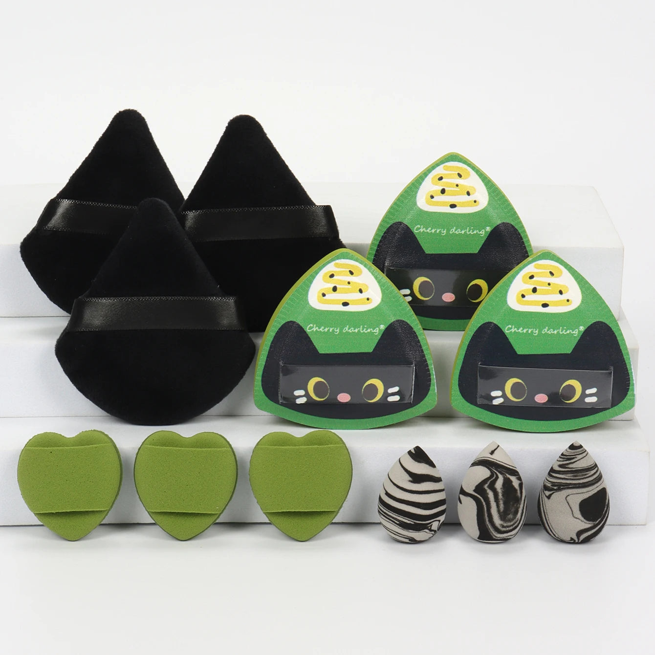 Rice Ball Cat 12-Piece Set, Expands When Exposed to Water, Dual-Use for Wet and Dry, Makeup Sponge Suitable for All Skin Types