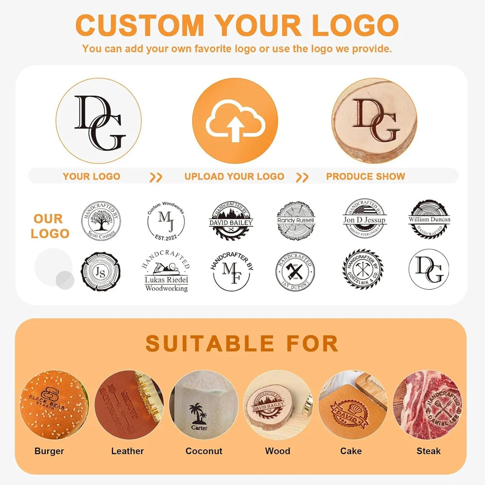 M8 Custom Logo Metal Branding Iron Personalized Burning Stamp Wood Leather Meat, Handcrafted Design Weddings & Personalized Gift
