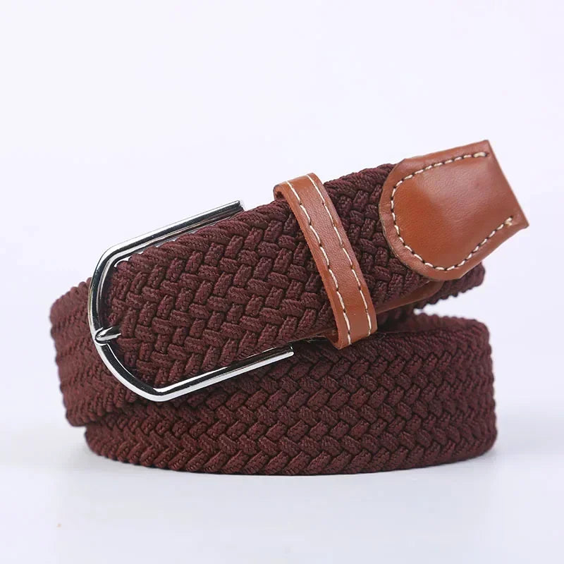 Women Casual Knitted Elastic Belt Pin Buckle Webbing Strap Woven Canvas Braided Stretch  - Belts for Men