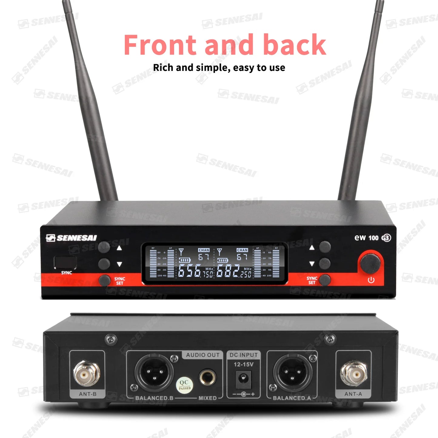 SENNESAI Ew100g3 Professional Dual Wireless Microphone Stage Performance 2 Channels 600-699MHz UHF Karaoke Metal Handheld