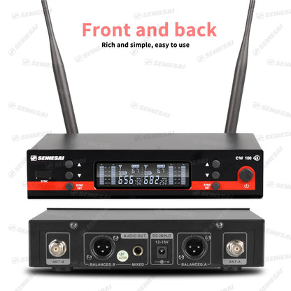 SENNESAI Ew100g3 Professional Dual Wireless Microphone Stage Performance 2 Channels 600-699MHz UHF Karaoke Metal Handheld