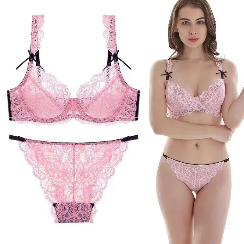 Romantic Atmosphere Lace Minimizer Bra Ultra Thin Sponge Free Wirefree Women Seamless Full Coverage Bust Push Up Set BANERDANNI