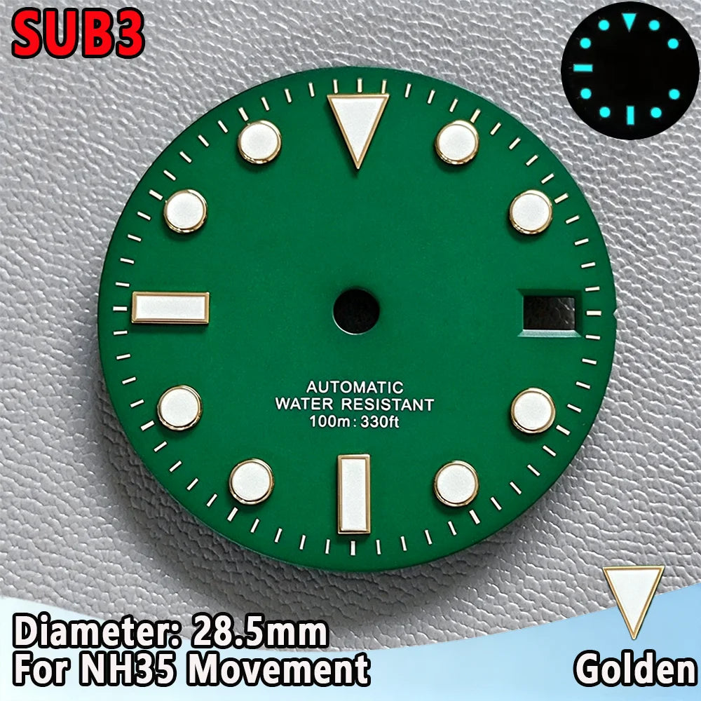 28.5mm NH35 Watch Dial Luminous Dials Single Calendar Dial Suitable For NH35 Movement Can Support DIY Dial Customization Logo