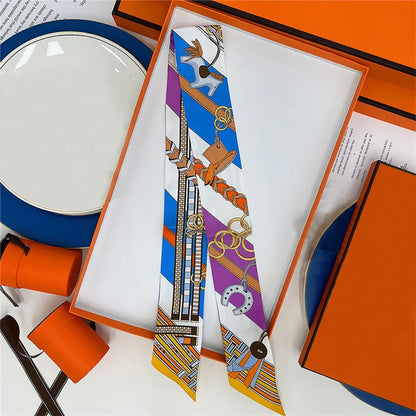 Summer New Animal Design Elephant Female Decoration Twill Silk Scarf Long Ribbon Binding Bag Silk Ribbon Hair Belt Small Scarf