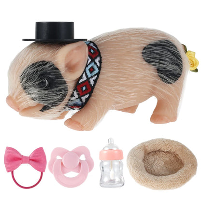 6inch Silicone Pig Doll Toy Cute Miniature Silicone Pig Reborn Realistic Pig Toy Interesting Full Silicone Piglet Doll Toy Set